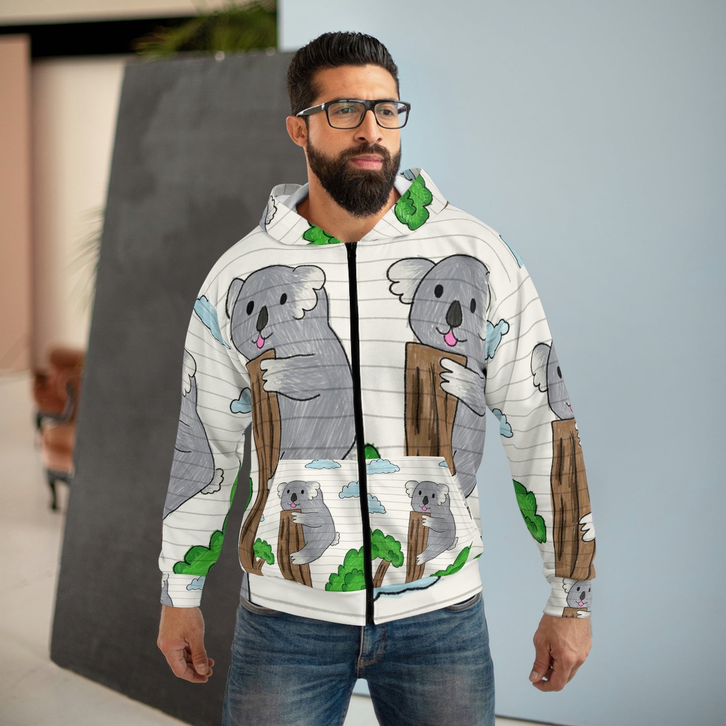 Koala Bear Animal Tree Climber AOP Unisex Zip Hoodie