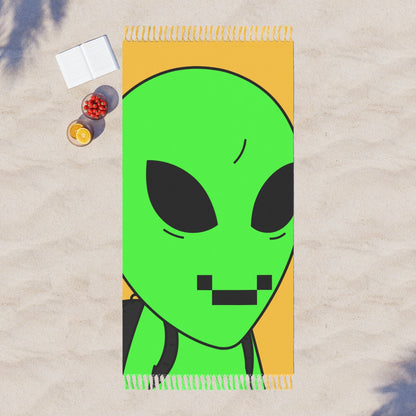 Green Alien Visitor Digital Face Black Backpack Boho Beach Cloth