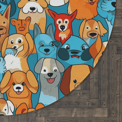 Cute Cartoon Dogs Whimsical Pattern Design Round Rug