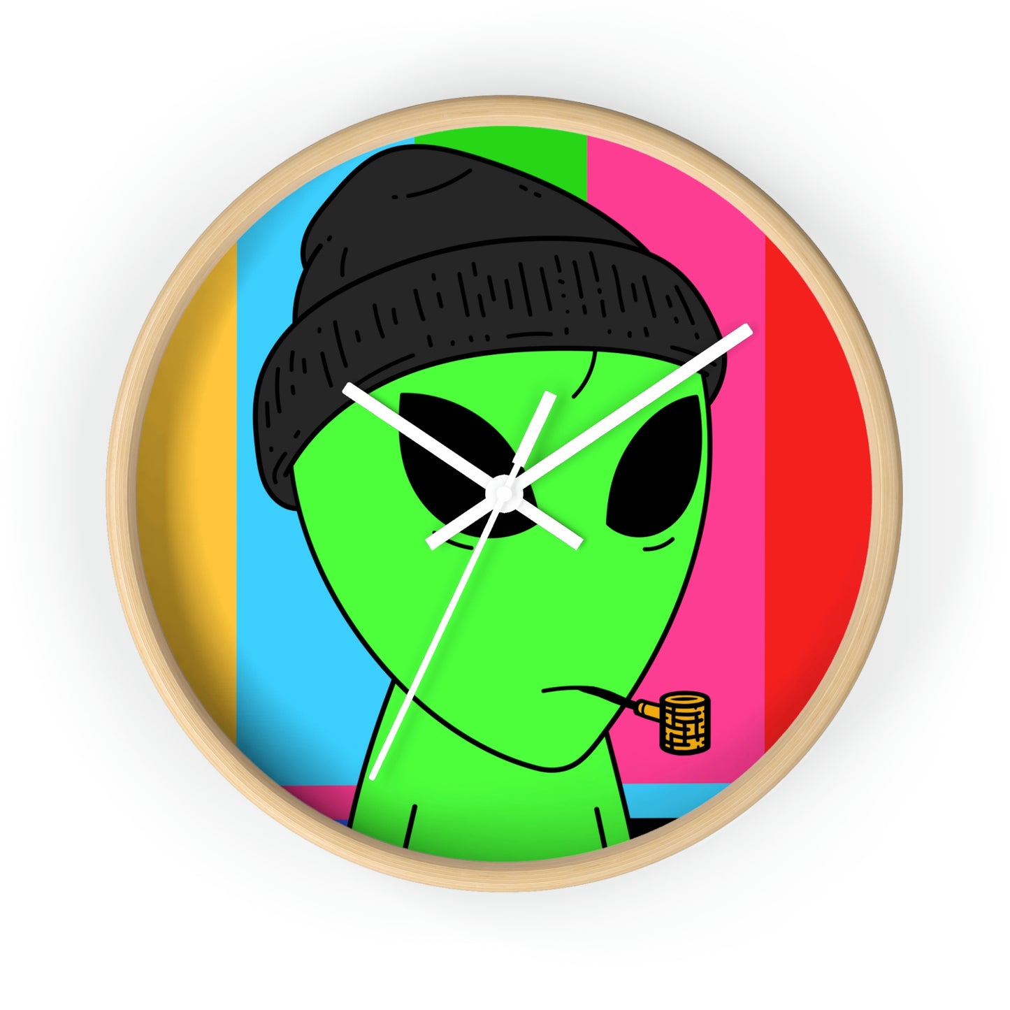 Pipe Smoking Green Alien Black Beanie Wall clock