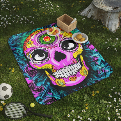 Manta Para Picnic Cara de cabeza de esqueleto de calavera psicodélica trippy