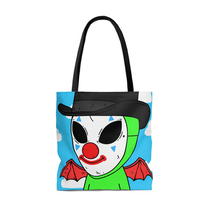 Clown Visitor Green Alien w/ Devil Wings AOP Tote Bag