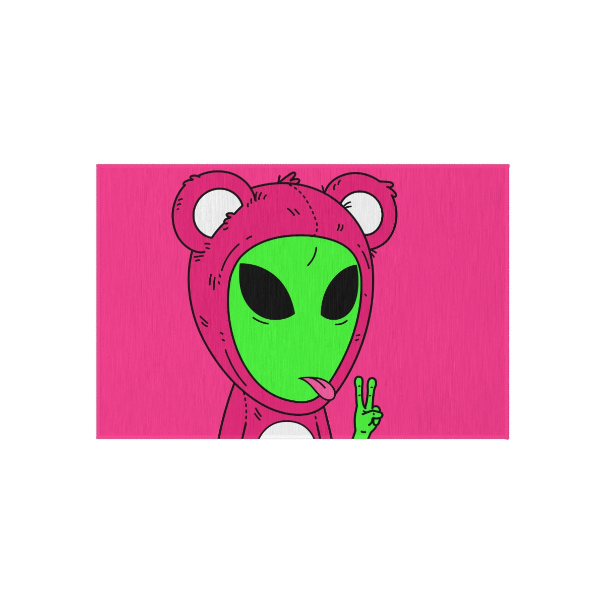 Pink Bear Green Peace Hand Tongue Visitor Alien Outdoor Rug