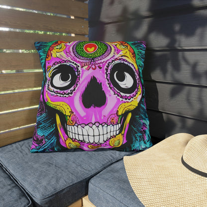 Trippy psychedelic Skull Skeleton Head Face Outdoor Pillows