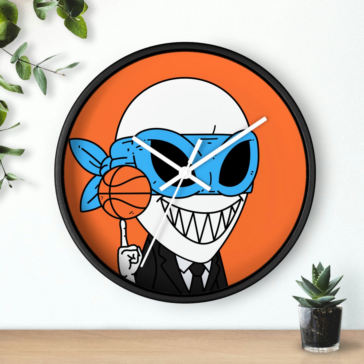 Alien BBall Sport Ninja Mask Orange Basketball Wall clock