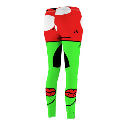 Mushroom Head Green Alien Visitor w/ Red Lips Women's Cut & Sew Casual Leggings