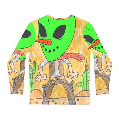 Cowboy Pistol Gun Draw Alien Veggie Visi Vegetal Visitante Camisa AOP de manga larga para hombre 