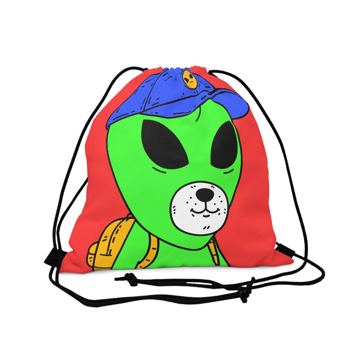 White Dog Bear Mouth Alien Green Visitor Yellow Backpack Blue Visi Hat Outdoor Drawstring Bag