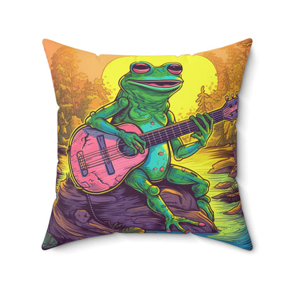 Pink Guitar Swamo Frog Outdoor Adventure Music Graphic Spun Polyester Square Pillow