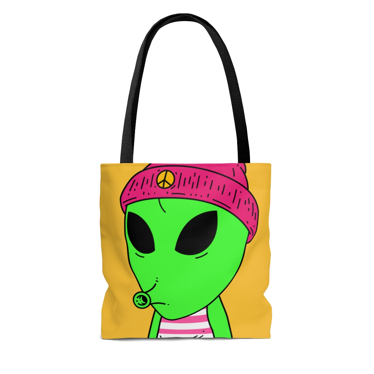 Pink Peace Hat Striped Shirt Visitor Green Snoot Mouth AOP Tote Bag