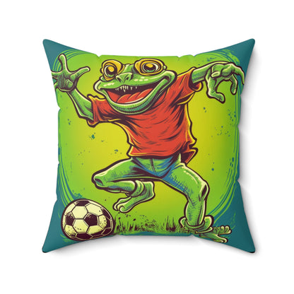 Frog Soccer Sport Athlete Game Player Graphic Spun Polyester Square Pillow