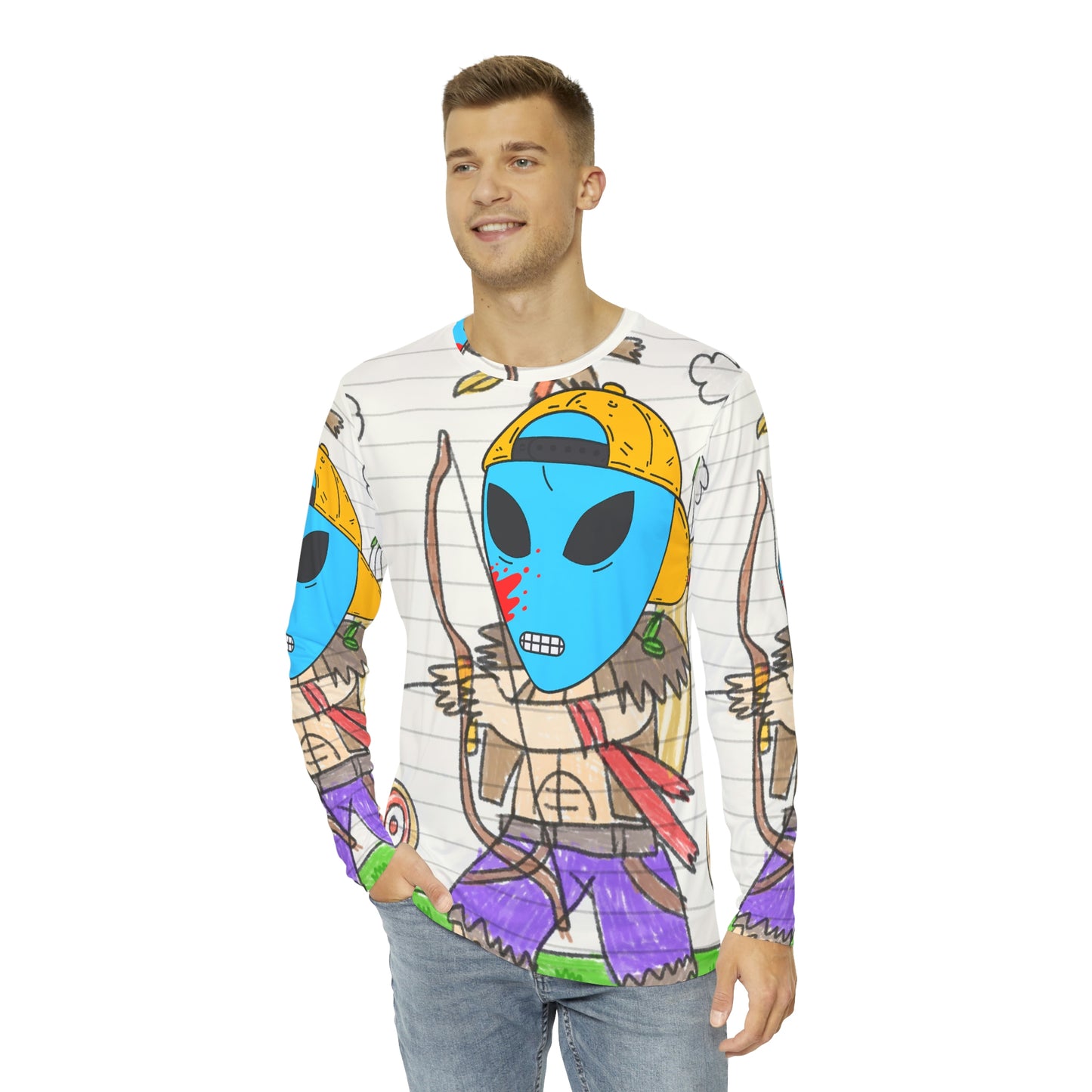 Archer Alien Bowtech Bow Arrow Shooter Blood Blue Visitor Men's Long Sleeve AOP Shirt