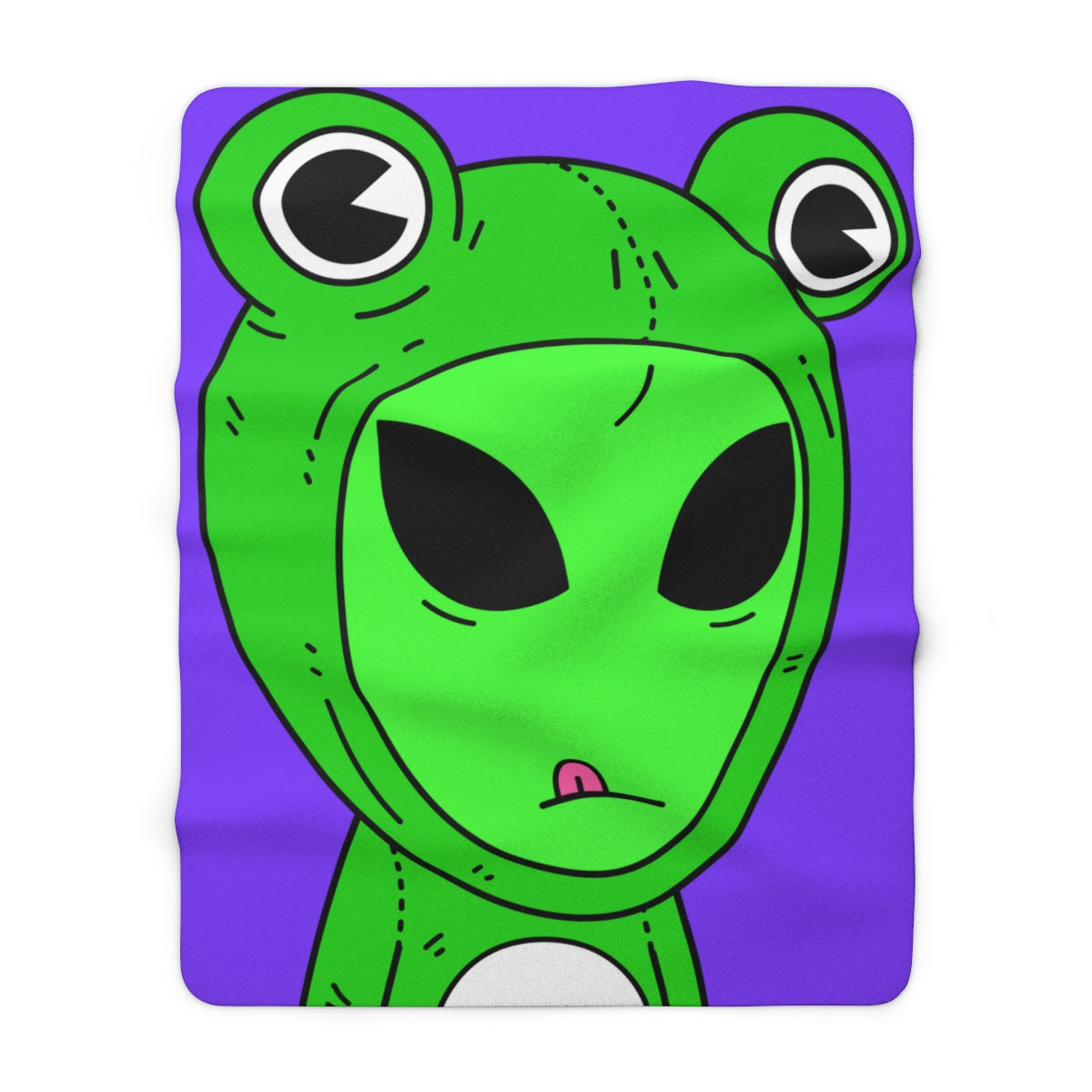 Green Kek Frog Alien Space Character Cartoon Pink Tongue Visitor Sherpa Fleece Blanket