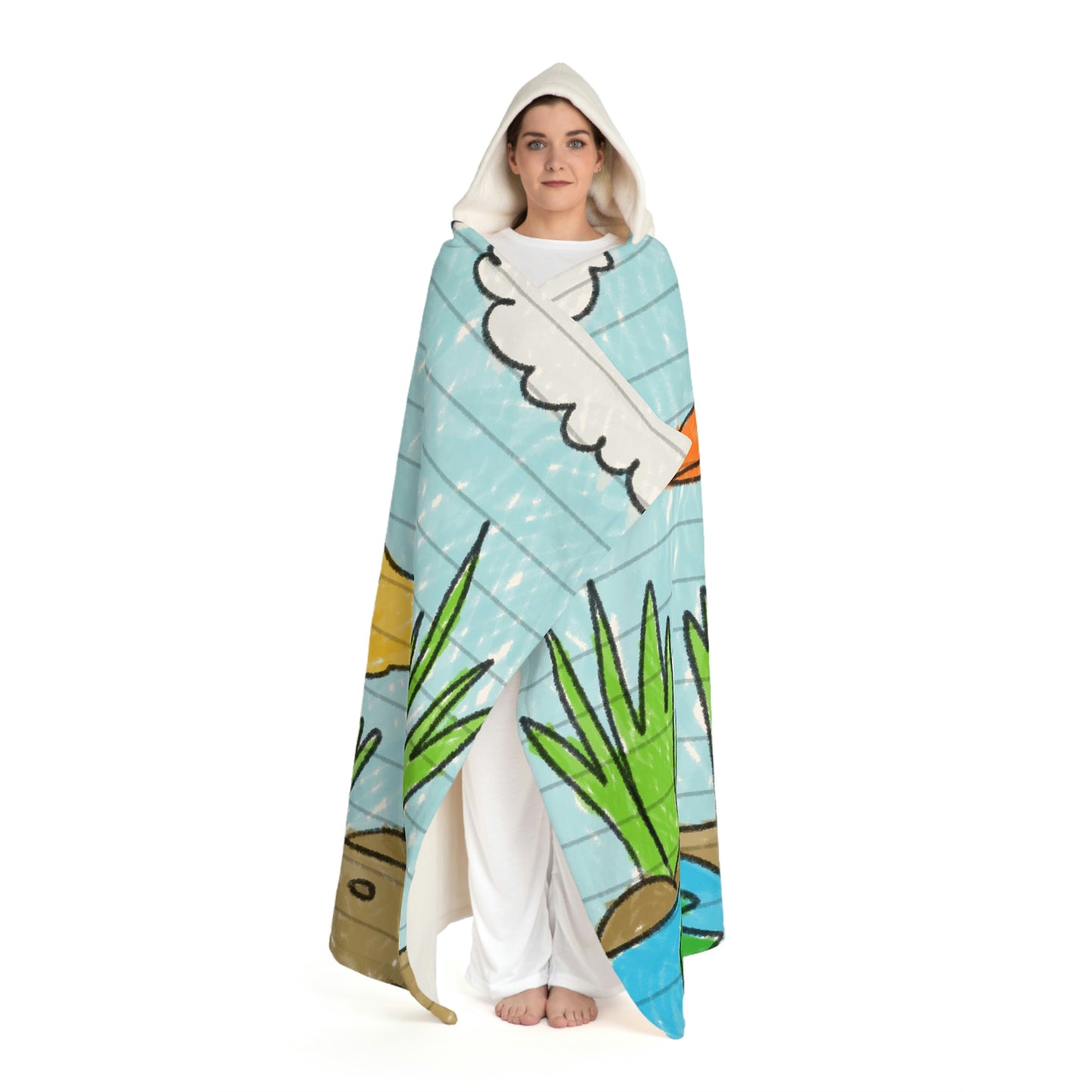 Yellow Duck Bird Pond Hooded Sherpa Fleece Blanket