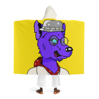 Cyborg Wolf Round Frame Glasses Fedora Hat White Sweatshirt Hoodie Purple Fur Hooded Sherpa Fleece Blanket