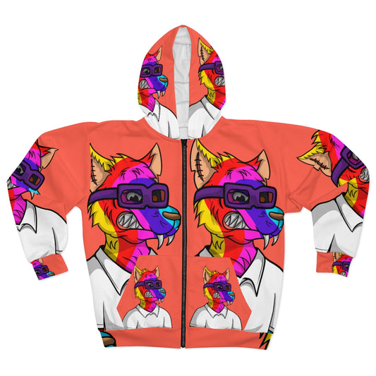 Tiedye Rainbow Wolf AOP Sudadera con capucha unisex con cremallera 