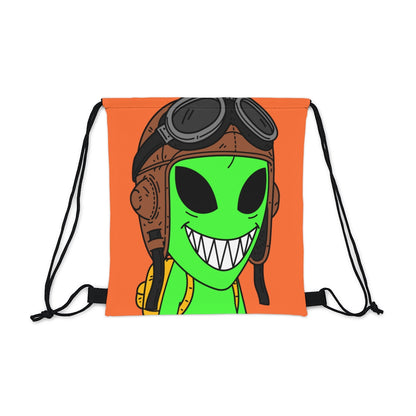 Aviator Flying Cap Green Alien Visitor Big Smile Teeth Yellow Backpack Outdoor Drawstring Bag