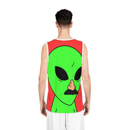 Camiseta de baloncesto con máscara humana alienígena falsa (AOP) 