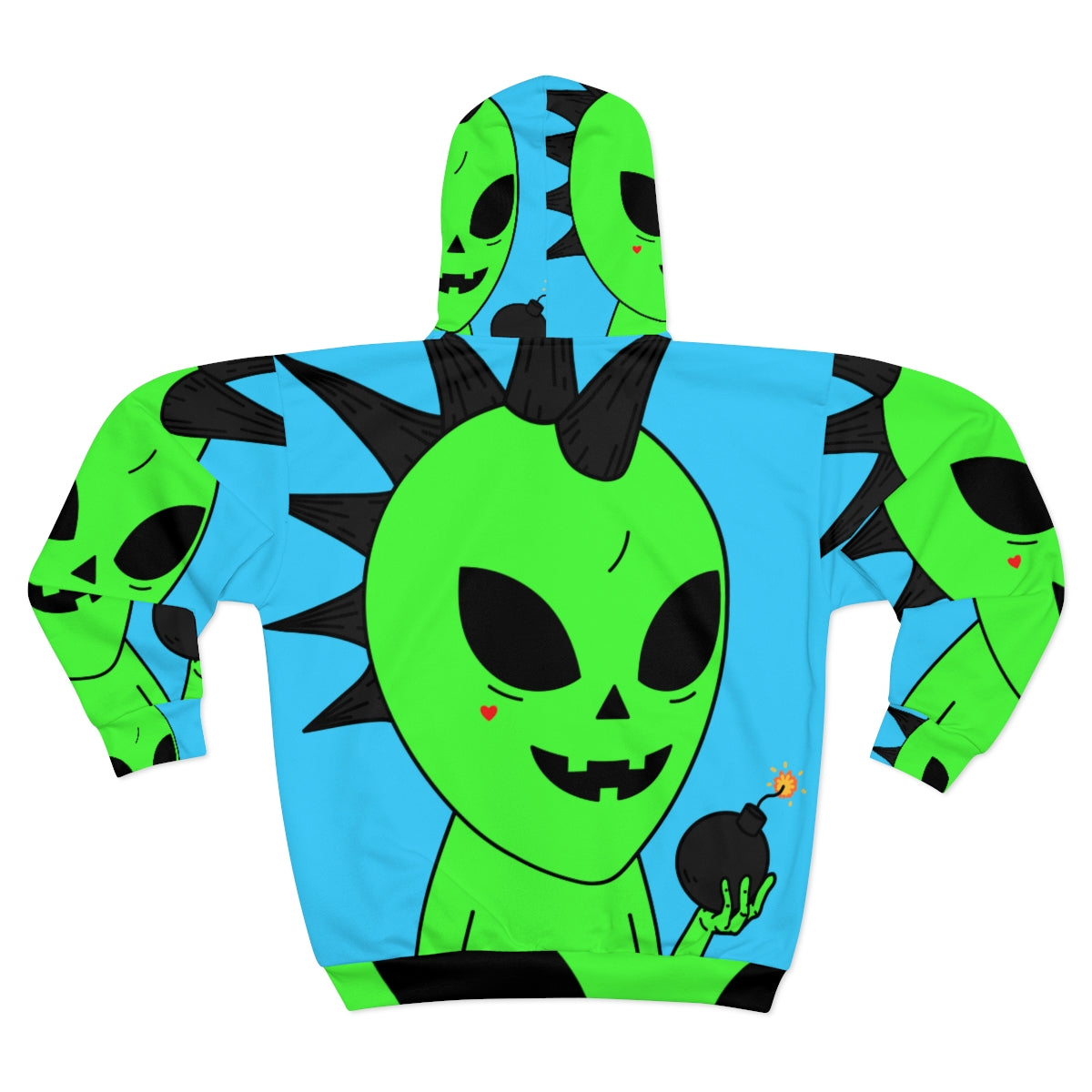 Alien Bomb Temperary Heart Tattoo AOP Unisex Zip Hoodie