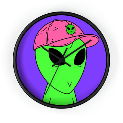 Green Alien V Face Pink Visi hat Visitor Wall clock