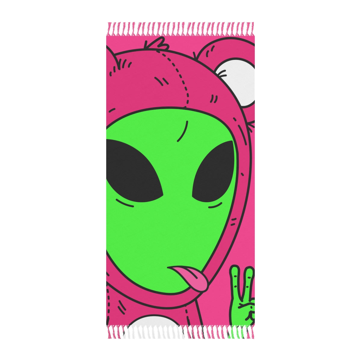 Pink Bear Green Peace Hand Tongue Visitor Alien Boho Beach Cloth