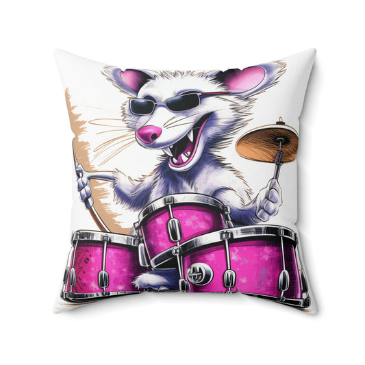 Almohada cuadrada de poliéster hilado con gráfico de animales peludos de Opossum Drum Band 