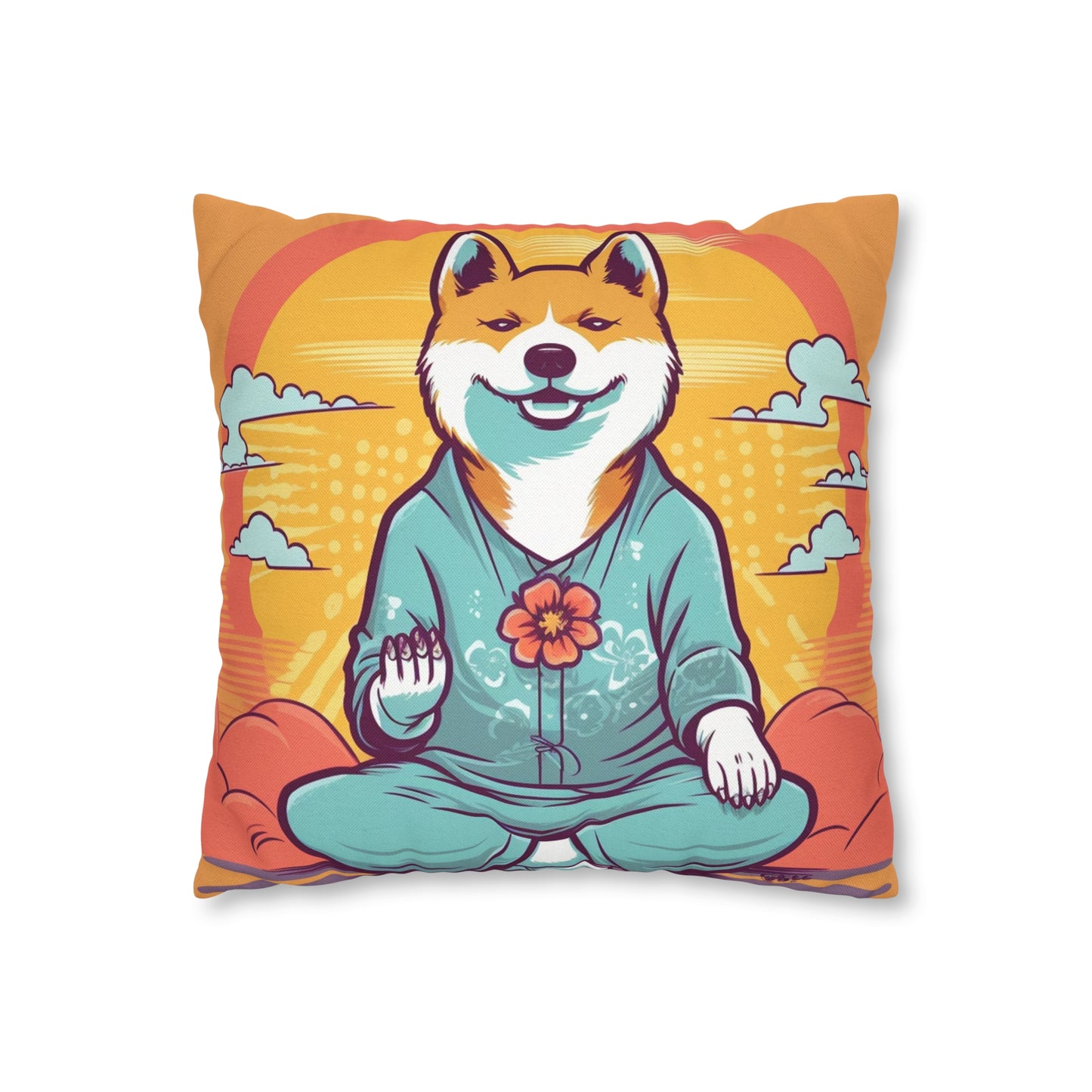 Shiba Inu Yoga Crypto Dog Namaste japonés: funda de almohada cuadrada de poliéster hilado 