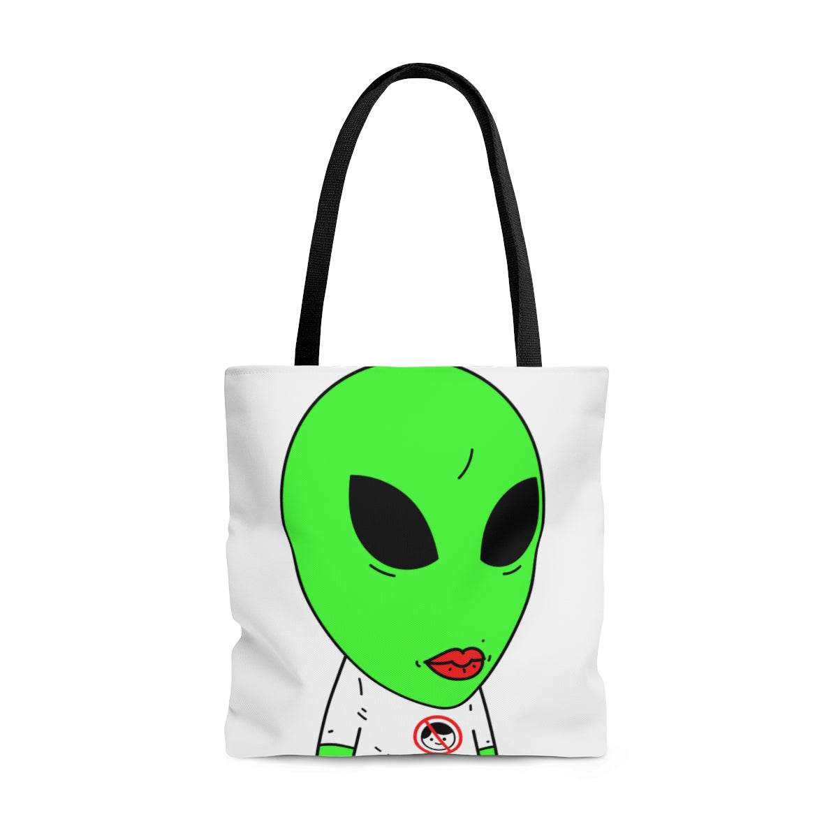 Camiseta verde alienígena antihumana Visitante Lápiz labial rojo AOP Bolsa de tela 