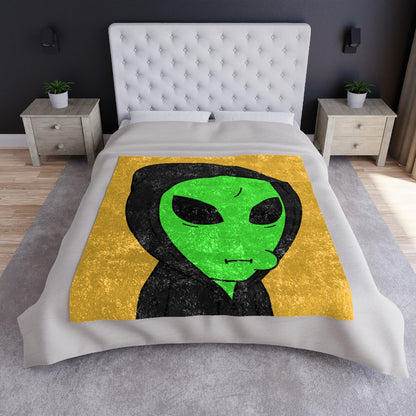 Green Alien Black Hoodie Sweatshirt Cartoon Character Visitor Crushed Velvet Blanket