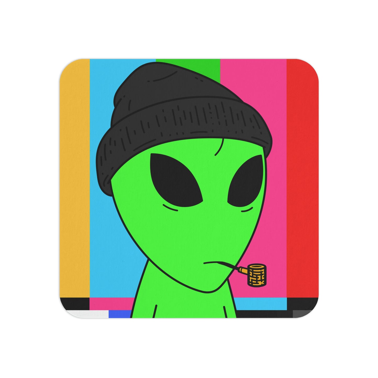 Pipe Smoking Green Alien Black Beanie Coasters (50, 100 pcs)