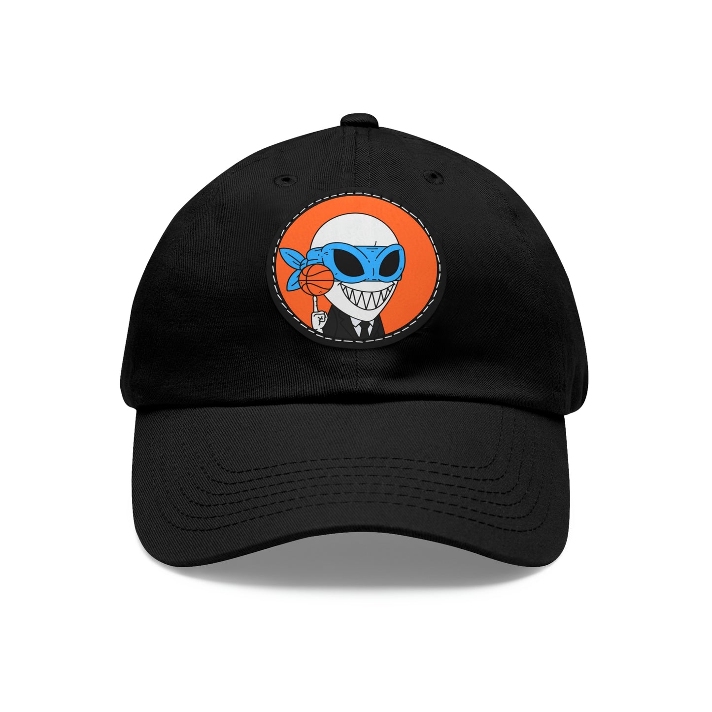 Alien BBall Sport Ninja Mask Orange Basketball Dad Hat with Leather Patch (Round)