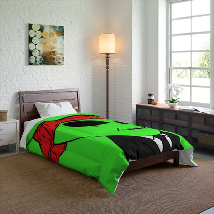 Extra Green Alien Black Suit Business Visitor Red Visi Hat Chipped Tooth Smile Bed Comforter