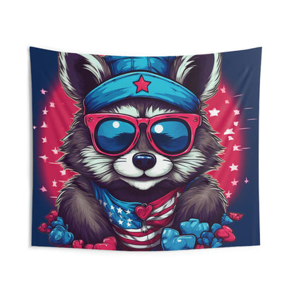 Cute Furry Raccoon Animal USA Flag Style Indoor Wall Tapestries