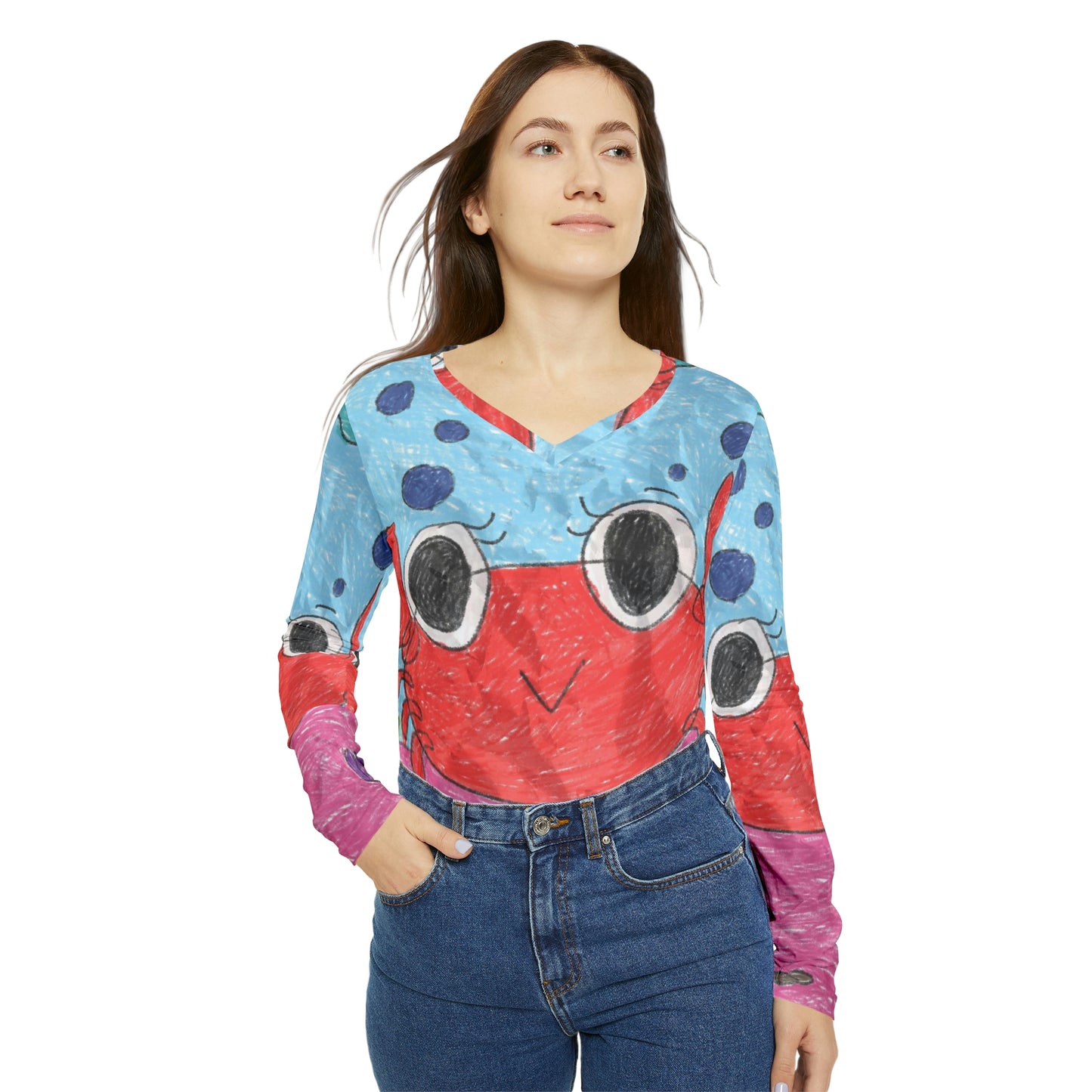 Camisa de manga larga con cuello en V para mujer Lobster Crab Graphic Sea Lovers 