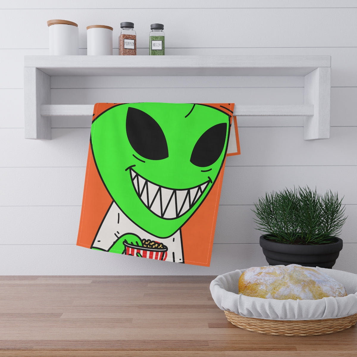 Big Smile Popcorn Green Visitor Peace Hat Kitchen Towel