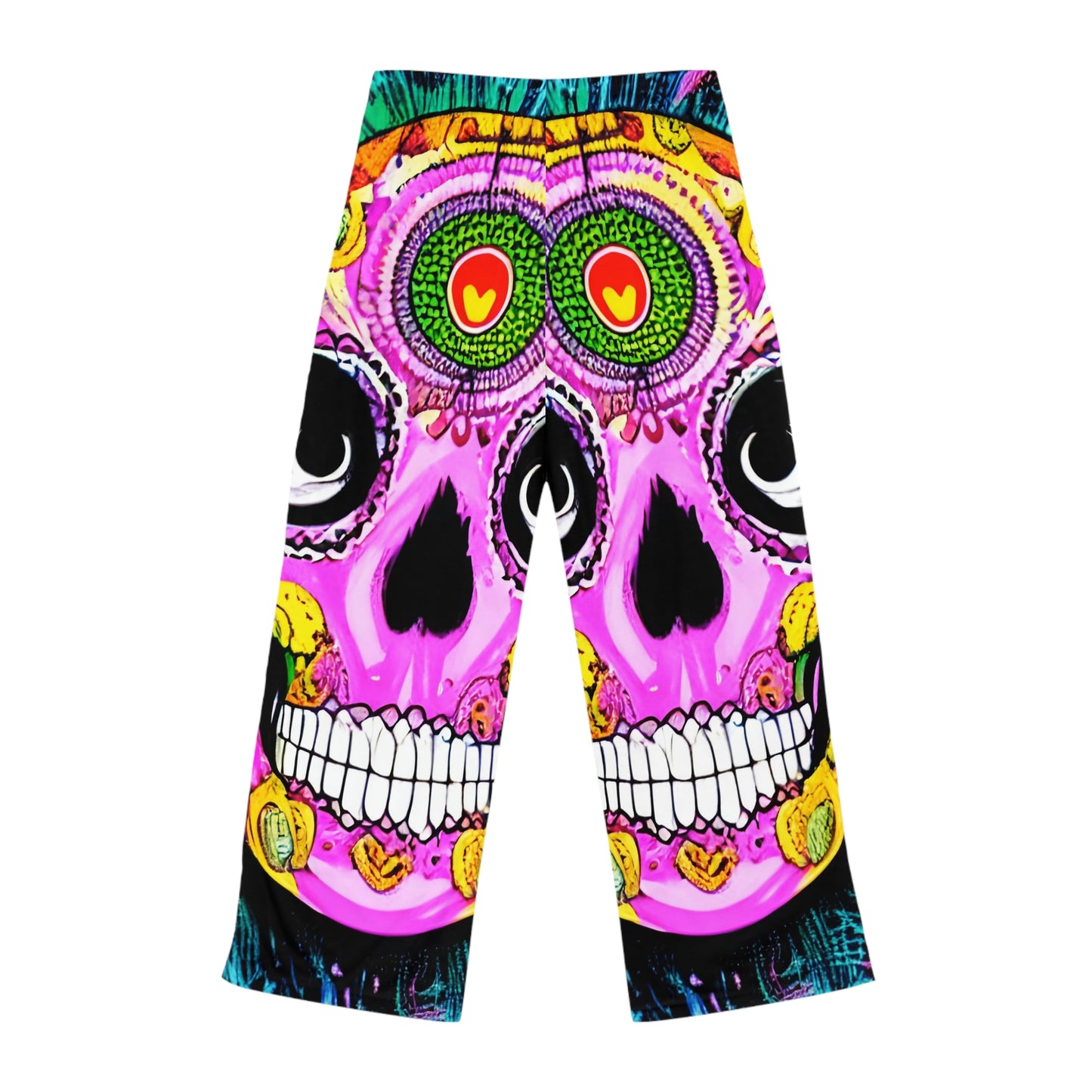 Pantalones de pijama para mujer con cara de esqueleto y calavera psicodélica trippy (AOP) 