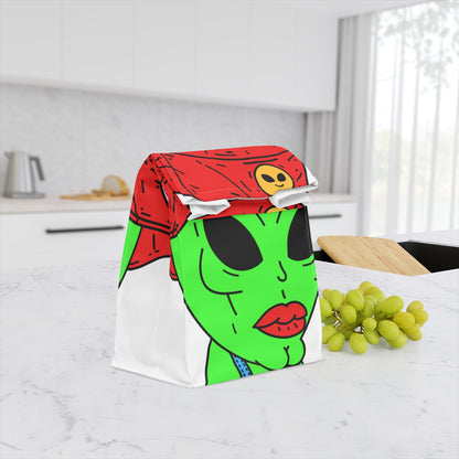 Old Green Alien Strong Chin Red Visi Hat Farmer Trouser Visitor Polyester Lunch Bag