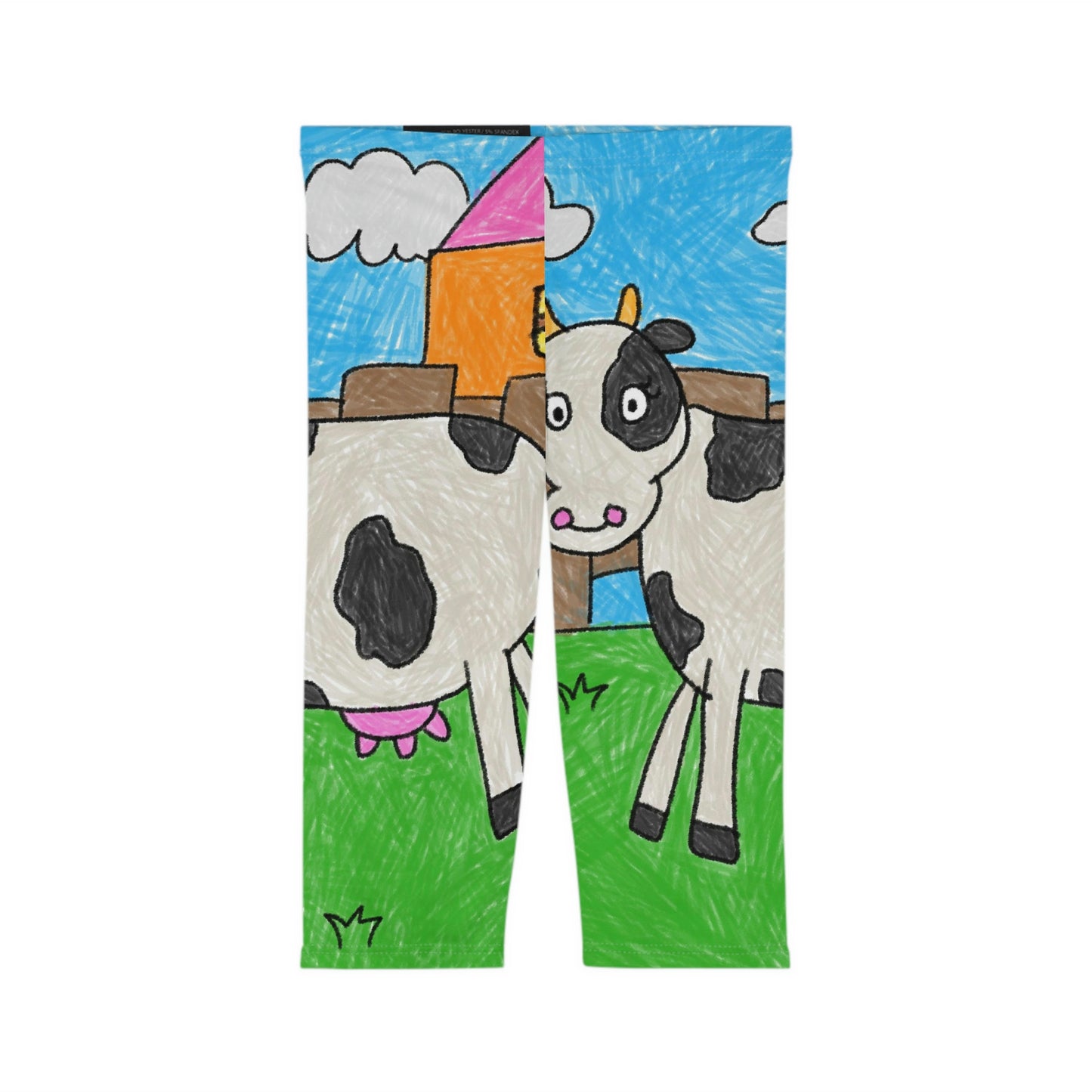 Leggings capri para mujer con personaje animal de granero de granja de vaca Moo (AOP) 