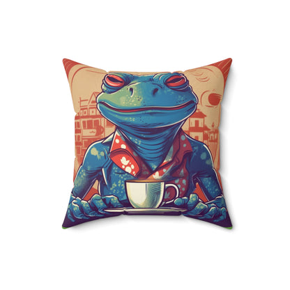 Frog Coffee Drinker Shop old Classic Graphic Spun Polyester Square Pillow