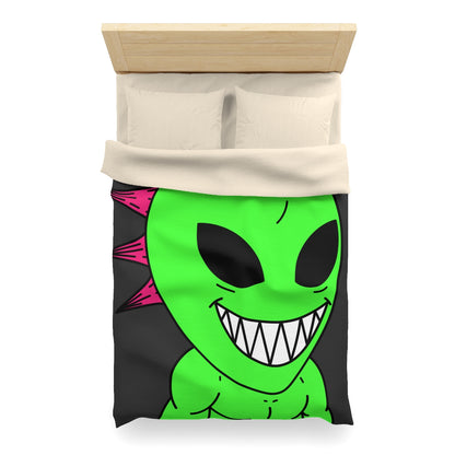 Spiked Pink Hair Muscle Big Smile Green Alien Visitor Microfiber Duvet Cover