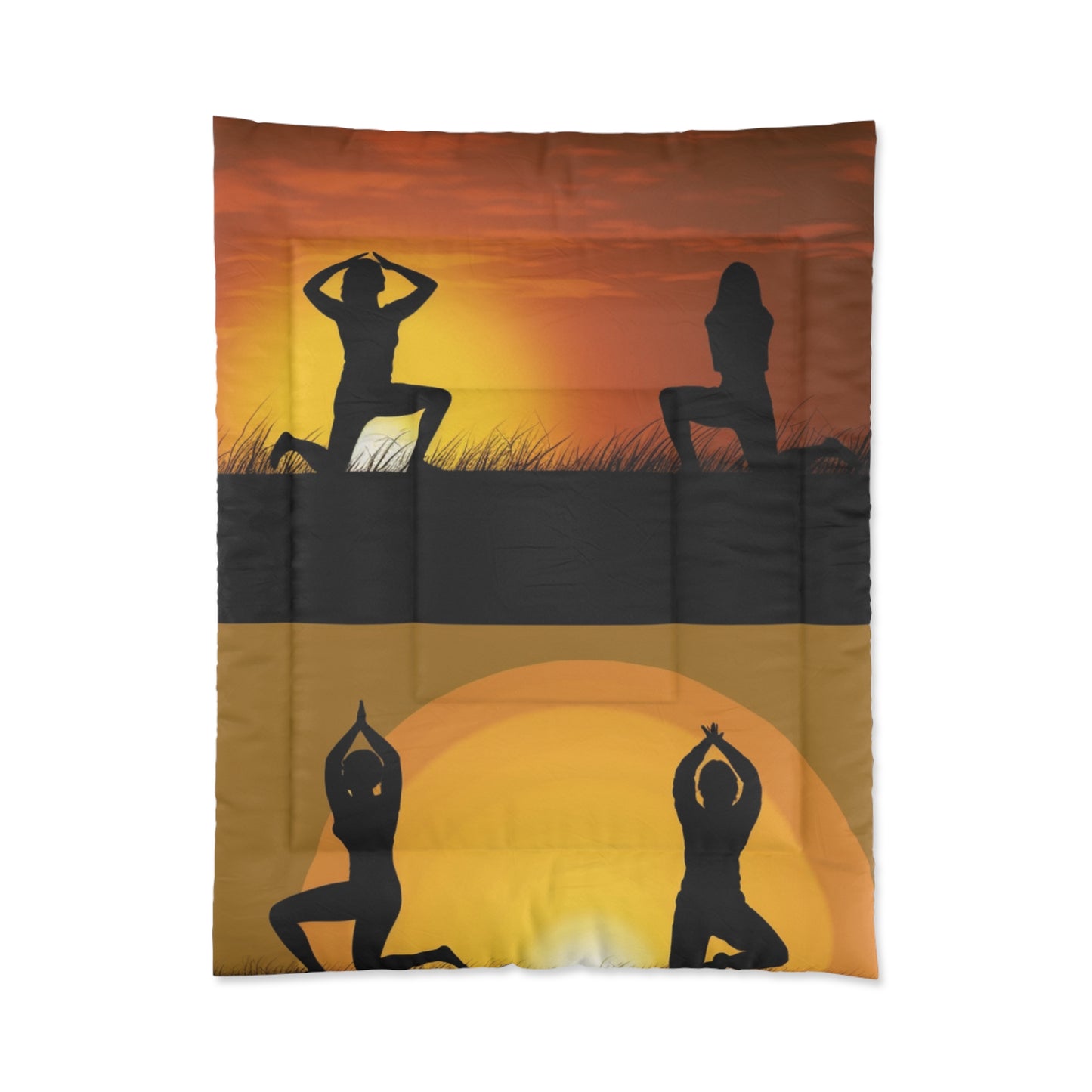 Yoga Poses Silhouette - Tranquil Sunset Art Comforter