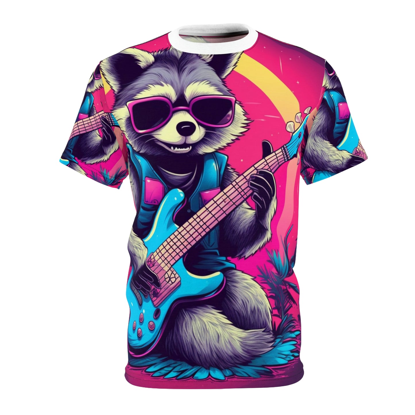 Guitar-Playing Raccoon: Furry Star of Rock Music Unisex Cut & Sew Tee (AOP)