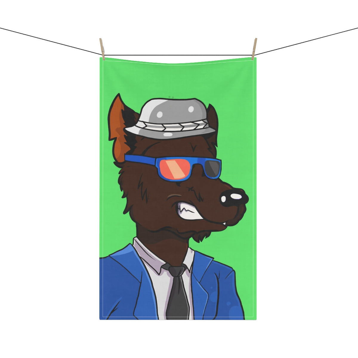 Brown Wolf Fur Blue Suit Business Tie Werewolf Tea Kitchen Towel