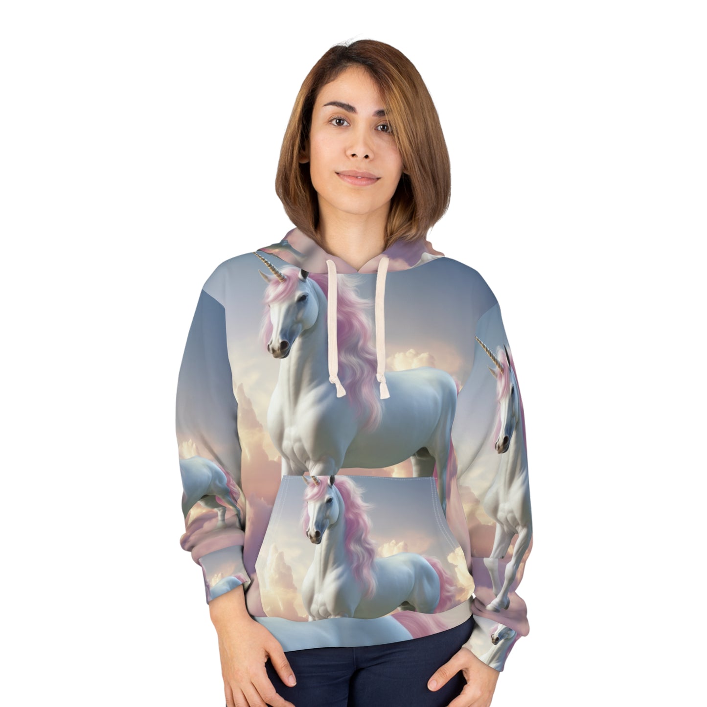 Unicorn &amp; Rainbow Artwork - Sudadera con capucha unisex con diseño en colores pastel caprichoso (AOP)