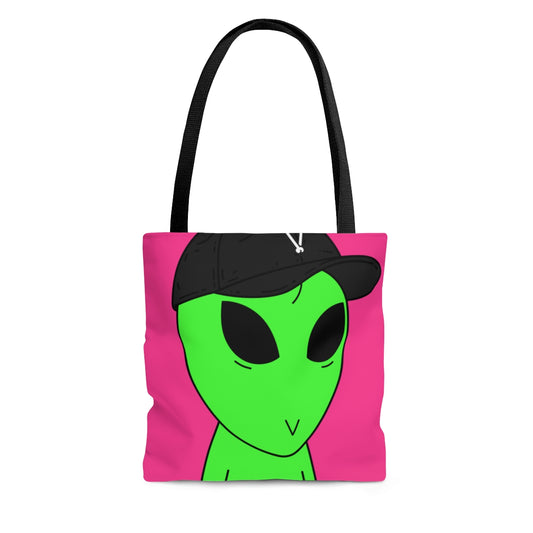 V Cara Visitante Cuerpo Verde Alien Sombrero Negro Visi AOP Bolsa de tela 