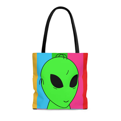 Green Alien Smile Hair Visitor Character Cartoon Comic AOP Tote Bag