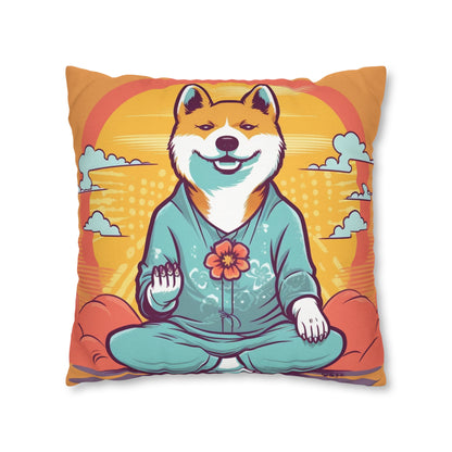 Shiba Inu Yoga Crypto Dog Namaste japonés: funda de almohada cuadrada de poliéster hilado 