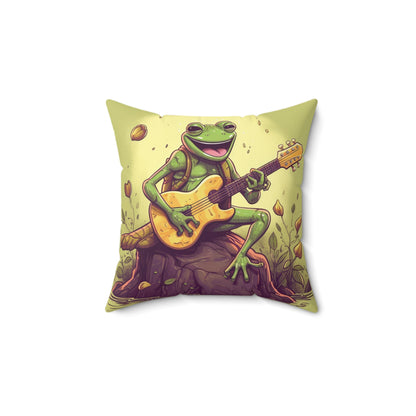 Frog Swamp Creature Stump Guitarist Musical graphic Spun Polyester Square Pillow