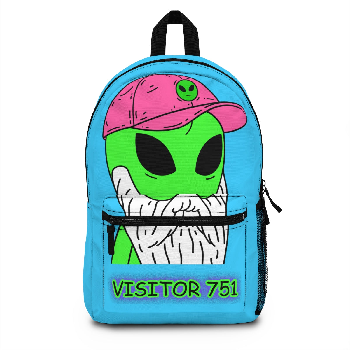 Bearded Green Visitor Pink Alien Hat Cartoon Comic Backpack