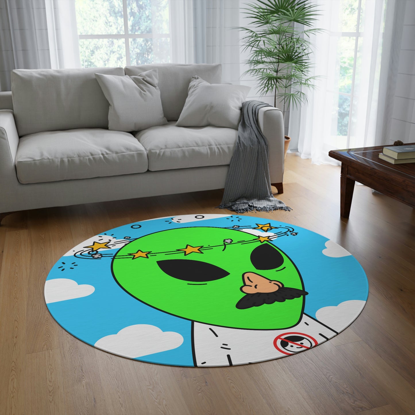 Alien Green Star Head Fake Nose Mustache Imposter Anti Human Visitor Round Rug - Visitor751